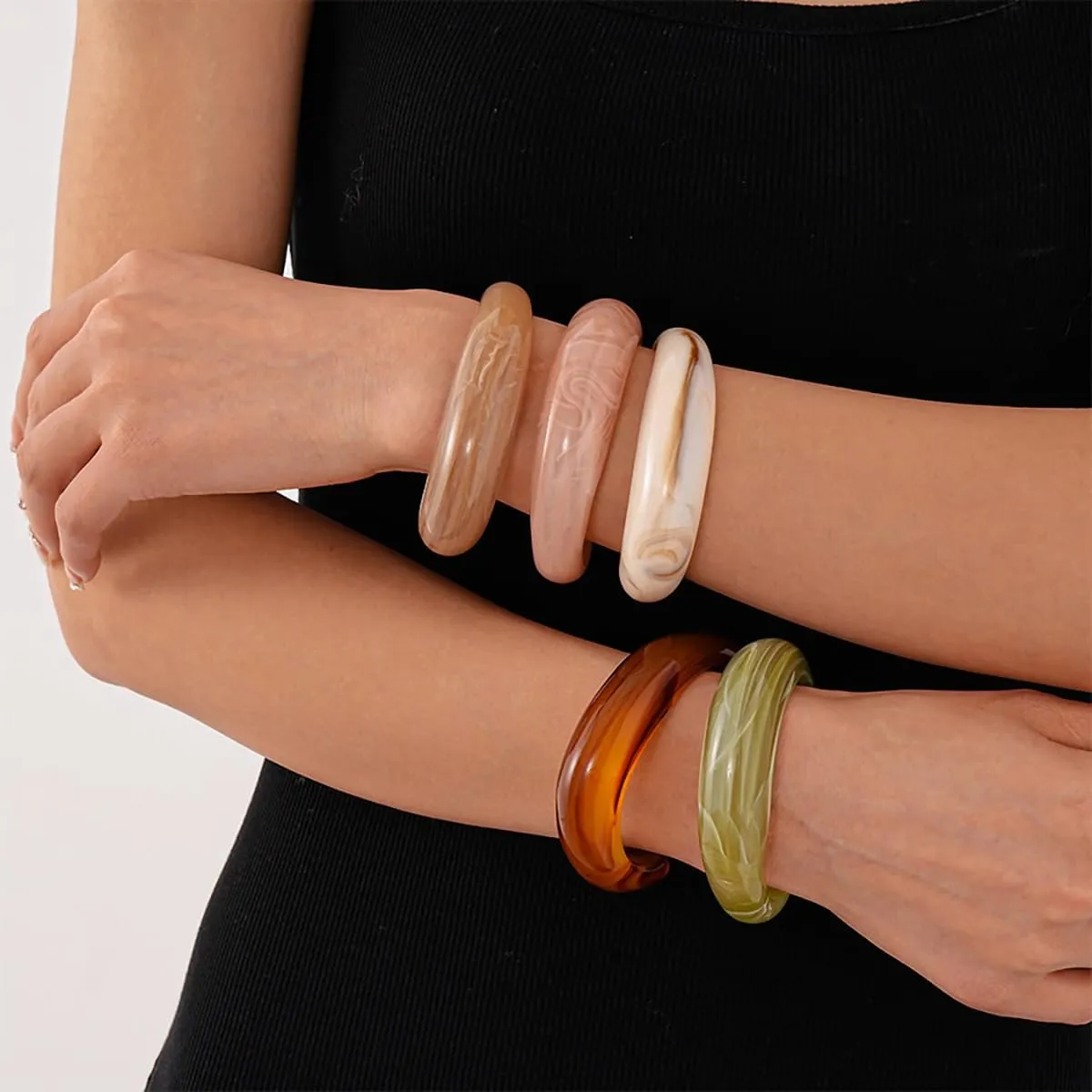 Acrylic Resin Bracelet for Women Chunky Square Bracelets Wide Wristbands Bangle Punk Jewelry