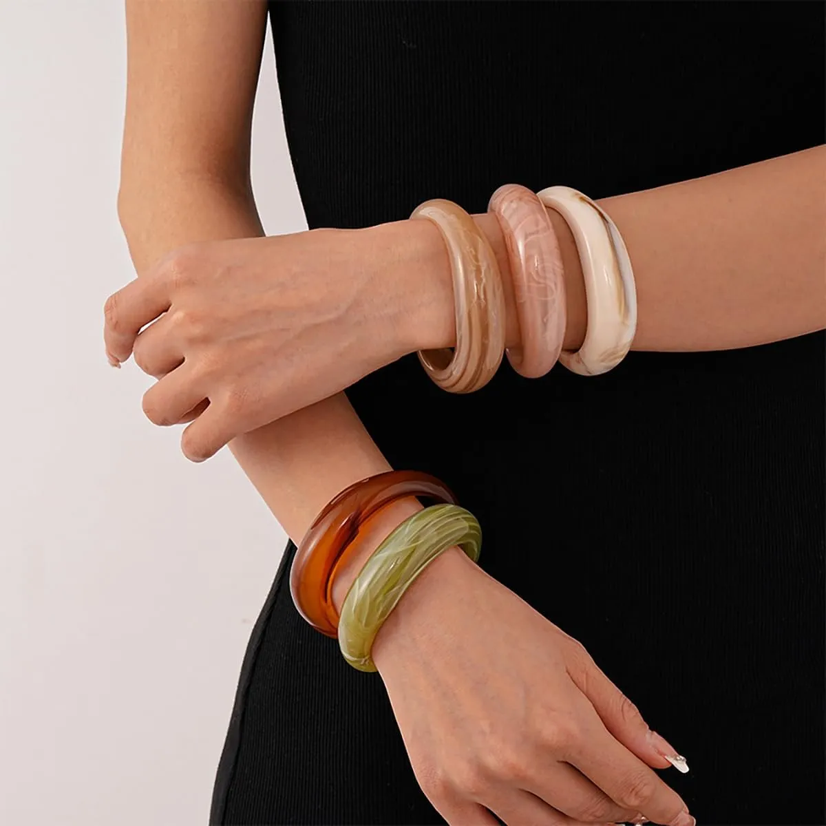 Acrylic Resin Bracelet for Women Chunky Square Bracelets Wide Wristbands Bangle Punk Jewelry