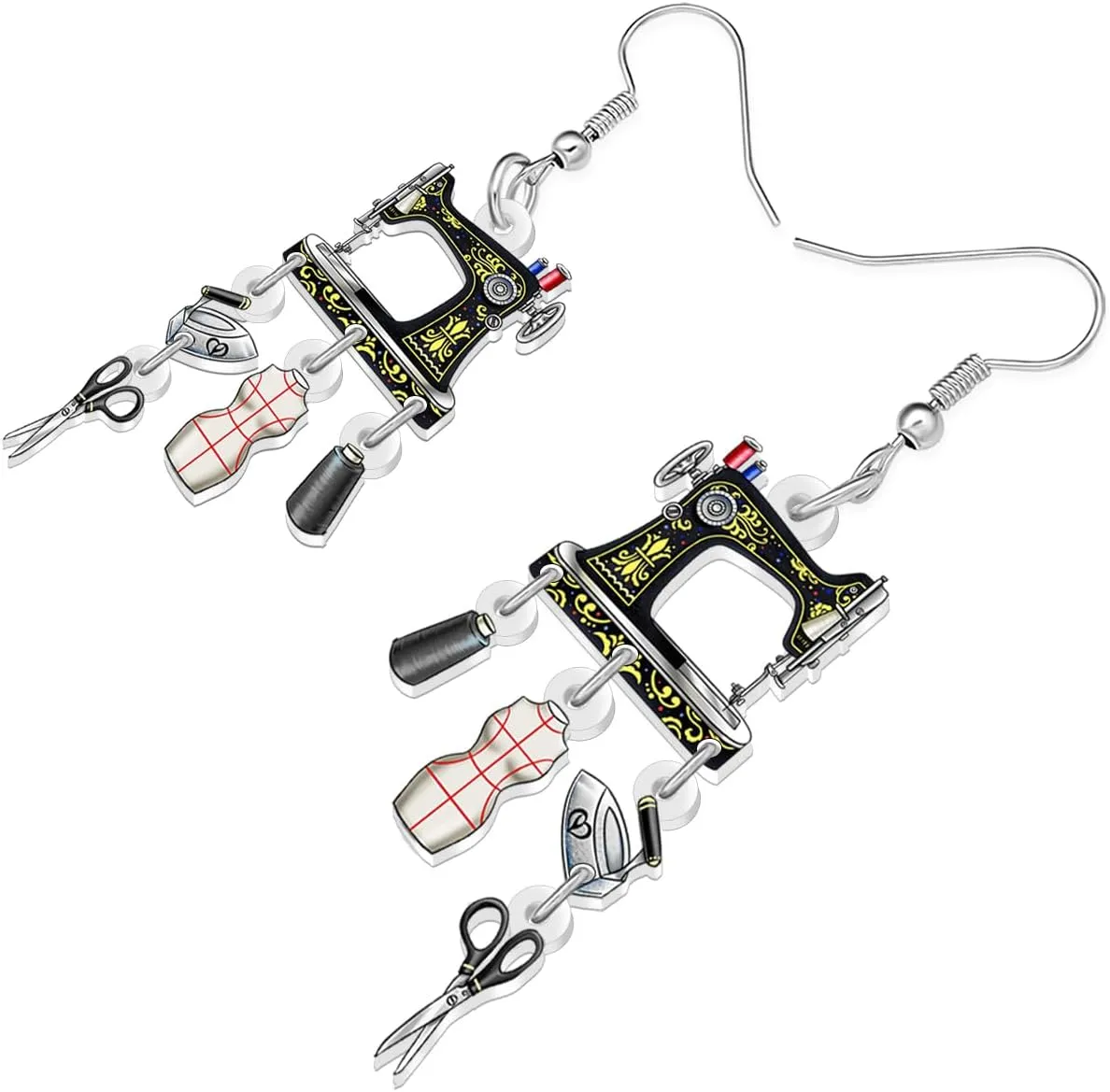 Acrylic Vintage 70s 80s Sewing Machine Earrings Retro Nostalgic Lightweight Dangle Designer Earrings Jewelry for Women Mom Quilter Sewing Lovers Seamstress Gifts