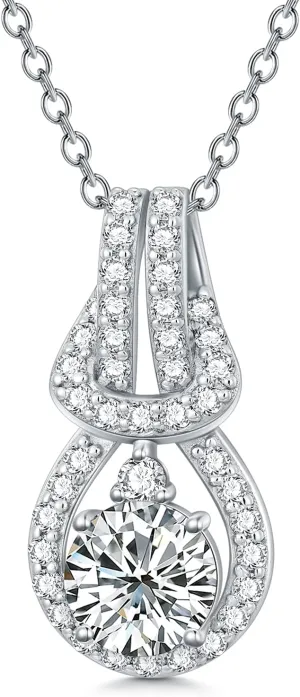 Aihpos Moissanite Necklaces for Women Platinum Plated Silver 1 Carat Center Moissanite Halo Pendant Necklaces, 18''-20''