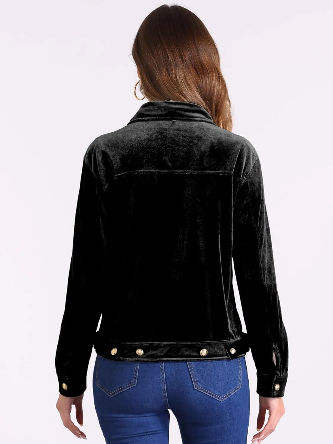 Allegra K Velvet Jacket for Women's Button-Up Long Sleeve Crop Jacket