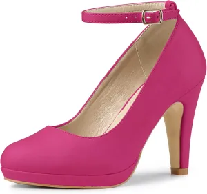 Allegra K Women's Round Toe Stiletto Heel Ankle Strap Pumps