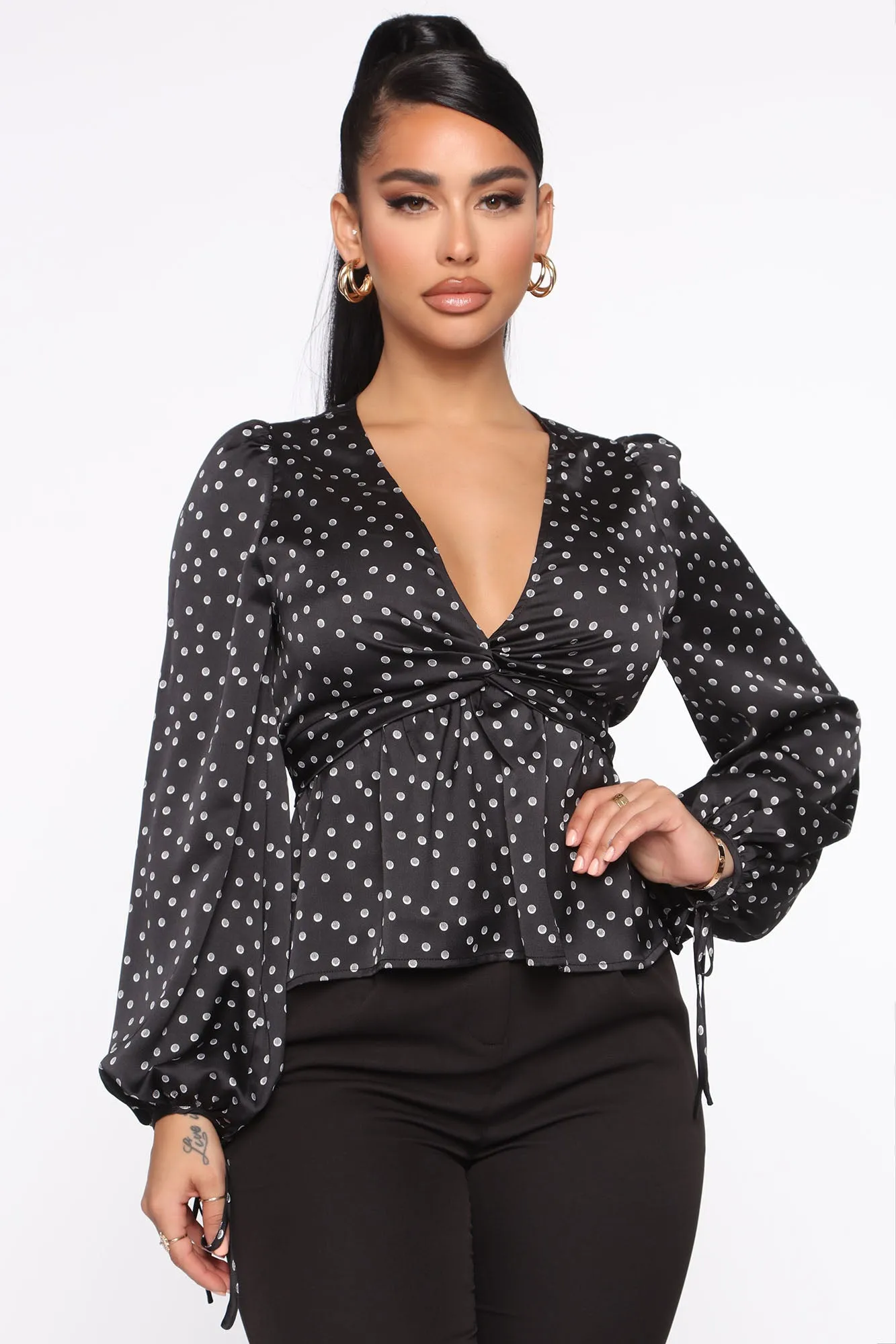 Amelia Twist Front Blouse - Black