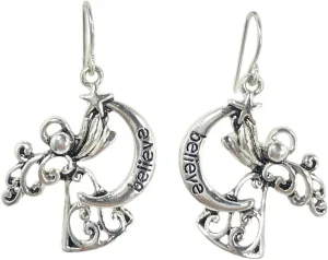 Angel Earrings with "Believe" Moon & Star  Spiritual Dangle Hook Earrings for Faith & Inspiration