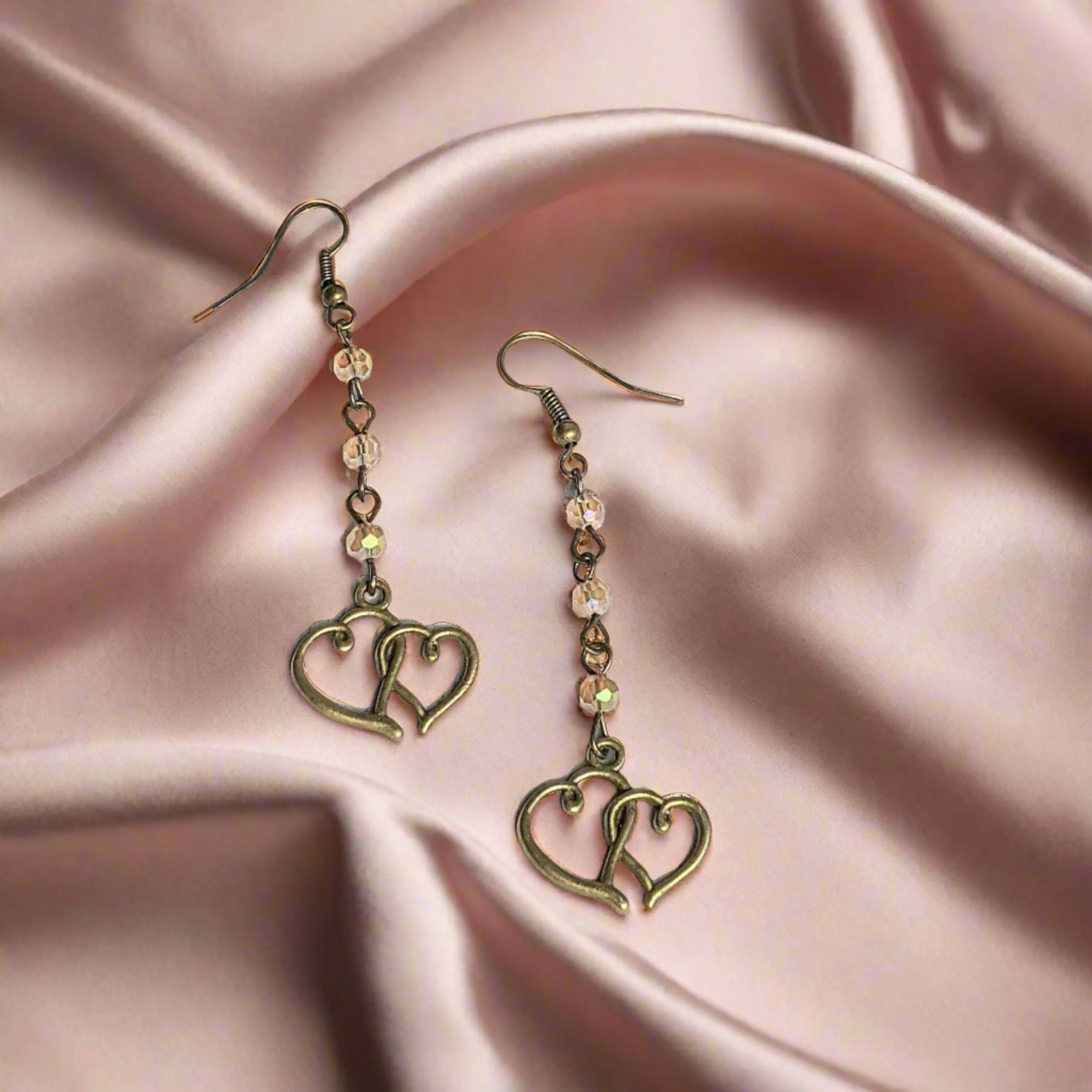 Antique Bronze Boho Double Heart dangle earrings