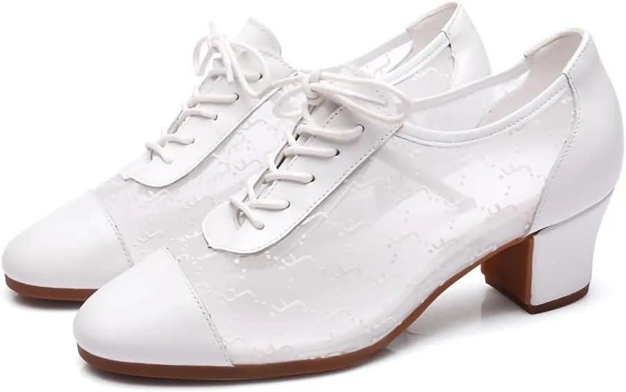 AOQUNFS Women Ballroom Dance Shoes Lace-up Closed Toe Latin Salsa Practice Teaching Shoes,Model 221