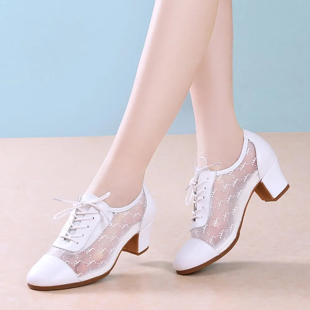AOQUNFS Women Ballroom Dance Shoes Lace-up Closed Toe Latin Salsa Practice Teaching Shoes,Model 221