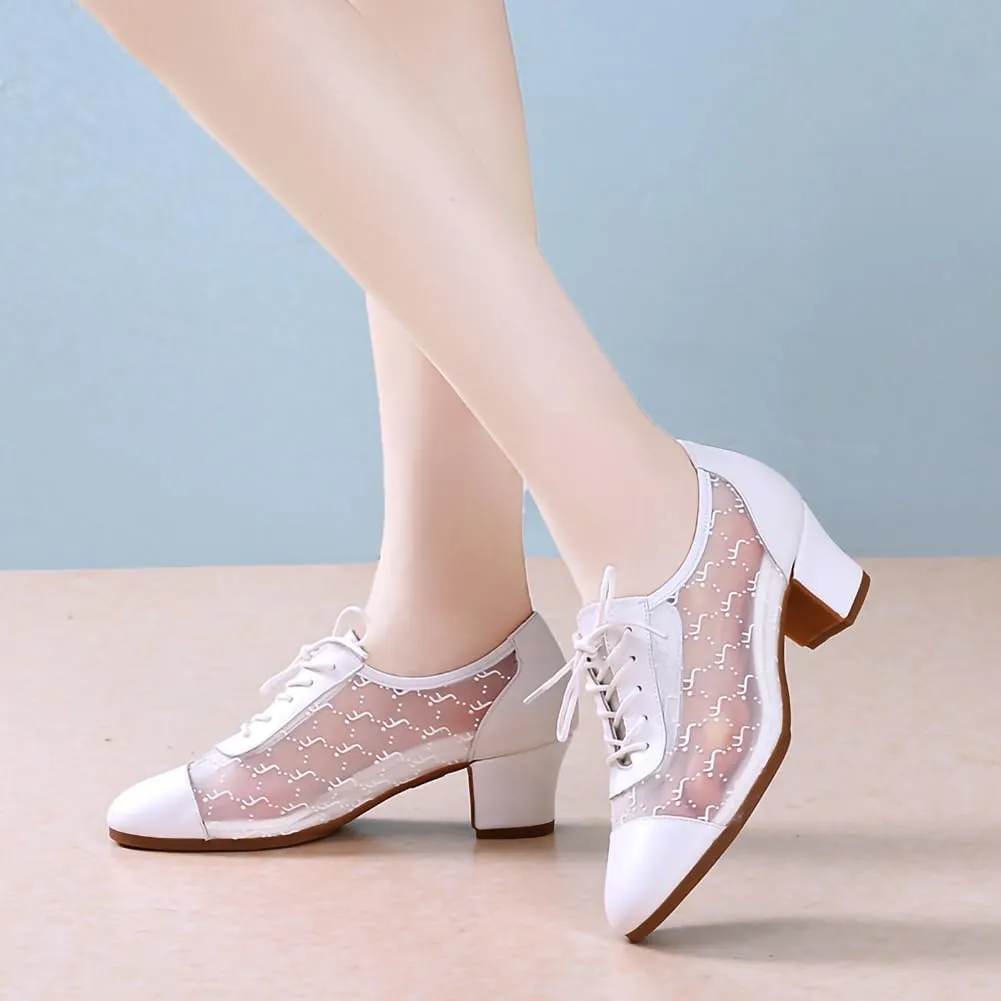 AOQUNFS Women Ballroom Dance Shoes Lace-up Closed Toe Latin Salsa Practice Teaching Shoes,Model 221