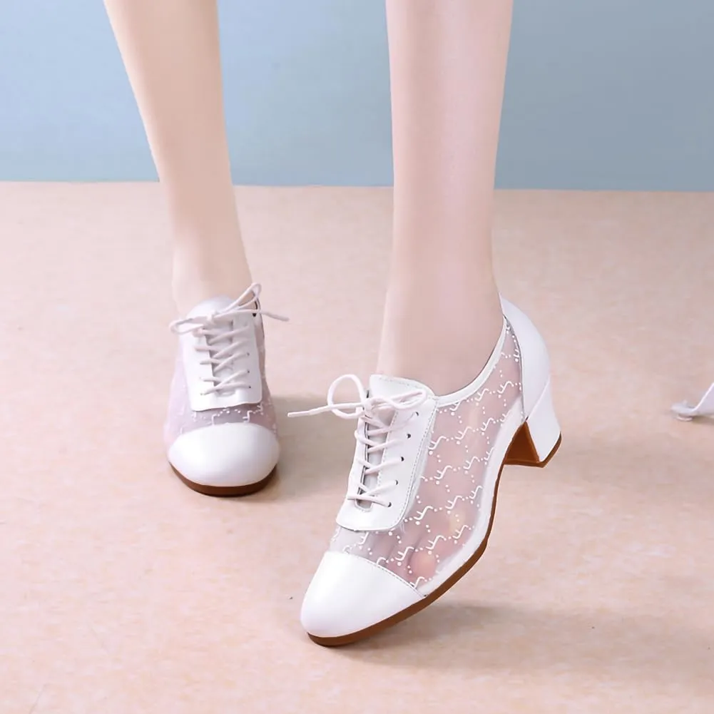 AOQUNFS Women Ballroom Dance Shoes Lace-up Closed Toe Latin Salsa Practice Teaching Shoes,Model 221