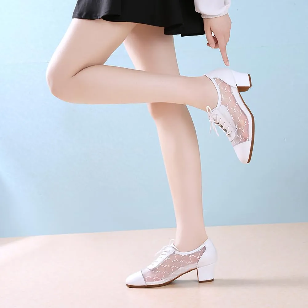 AOQUNFS Women Ballroom Dance Shoes Lace-up Closed Toe Latin Salsa Practice Teaching Shoes,Model 221