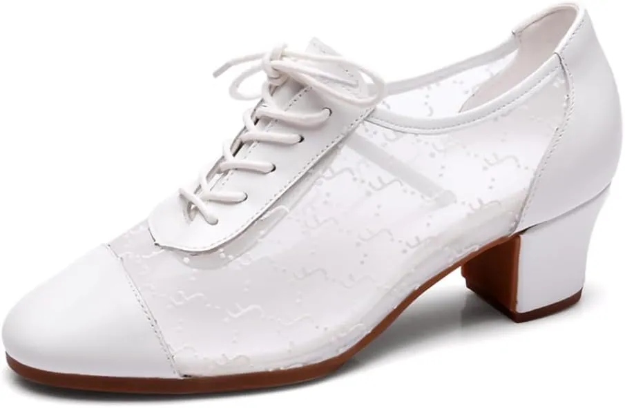 AOQUNFS Women Ballroom Dance Shoes Lace-up Closed Toe Latin Salsa Practice Teaching Shoes,Model 221