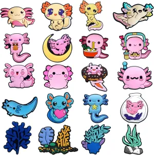 Axolotl Shoe Charms, Pink Kawaii Animal Accessories for Clogs and Sandals, Axolotl Party Favors Birthday Gifts Set for Adults, Teens, Girls, Favor Gifts, PVC Material