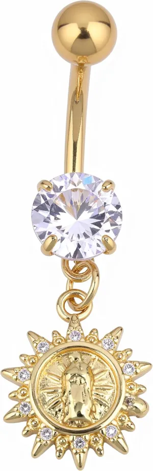 B BodyPJ Sparkles 14G Religious Belly Button Ring with Crystal Cross and Religious Charms, Stainless Steel