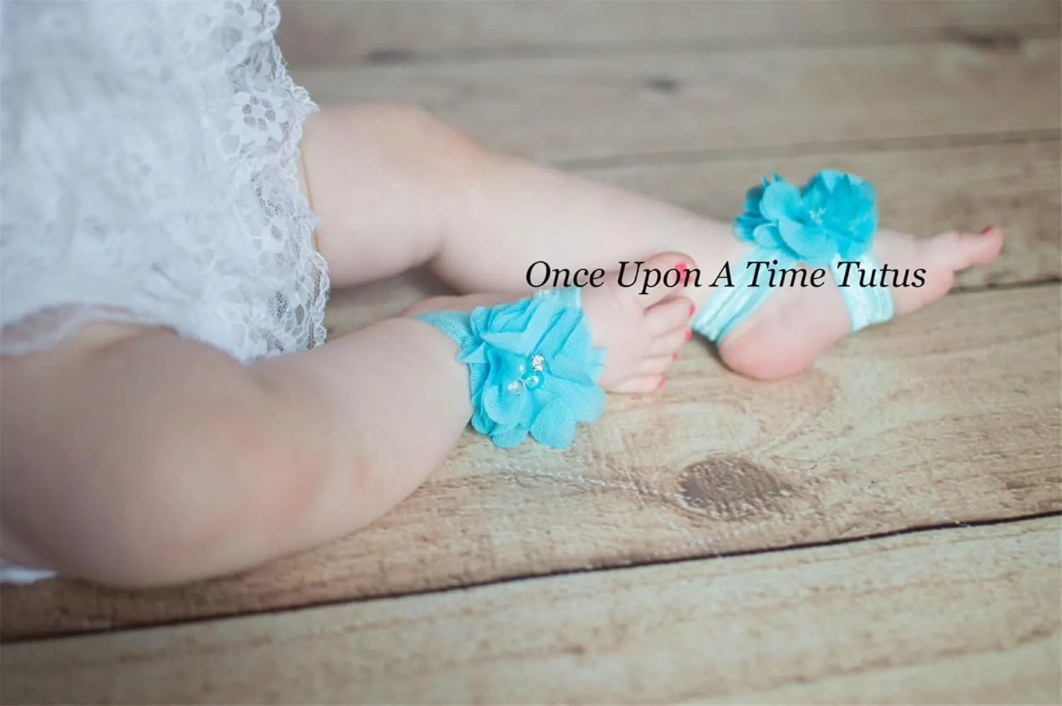 Baby girls infant crochet butterfly headbands and knitted flower barefoot sandals.(BBFJ3) (Blue)