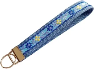 BattleTim Key Fob Keychain Wristlet Floral Embroidered Car Key Chain Holder Handmade Fabric Key Fobs Wristband for Women