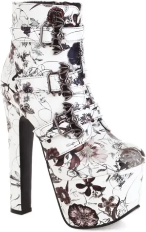 bbruriy Womens High Heels Platform Chunky Heel Boots Round Toe Side Zipper Metal Buckle Straps Booties Nightclub Party Dress Boot 6.7" Chunky Heel Shoes