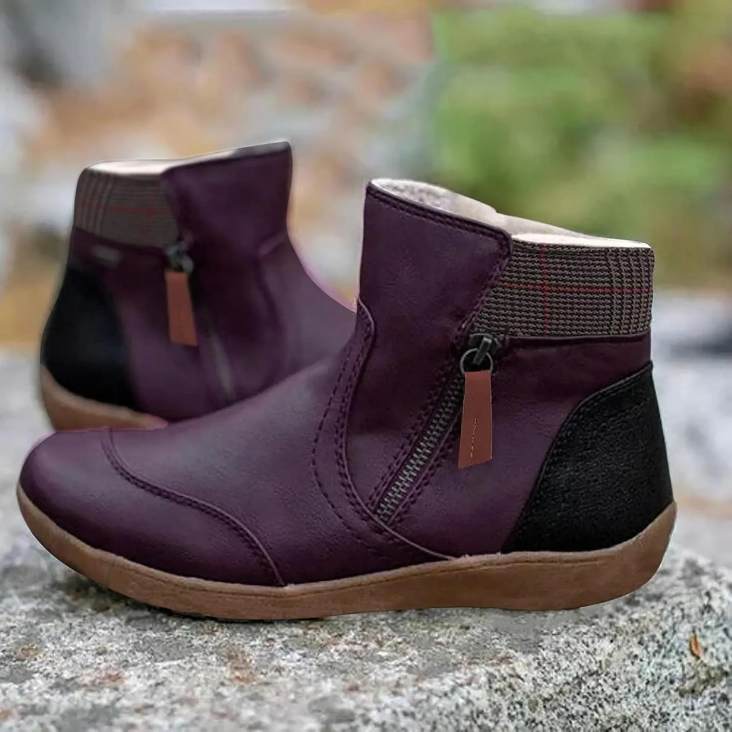Bcshiye Women's Ankle Boots Leather Zipper Comfort Shoes Arch Support Zipper Flats Booties Outdoor Party Short Boots