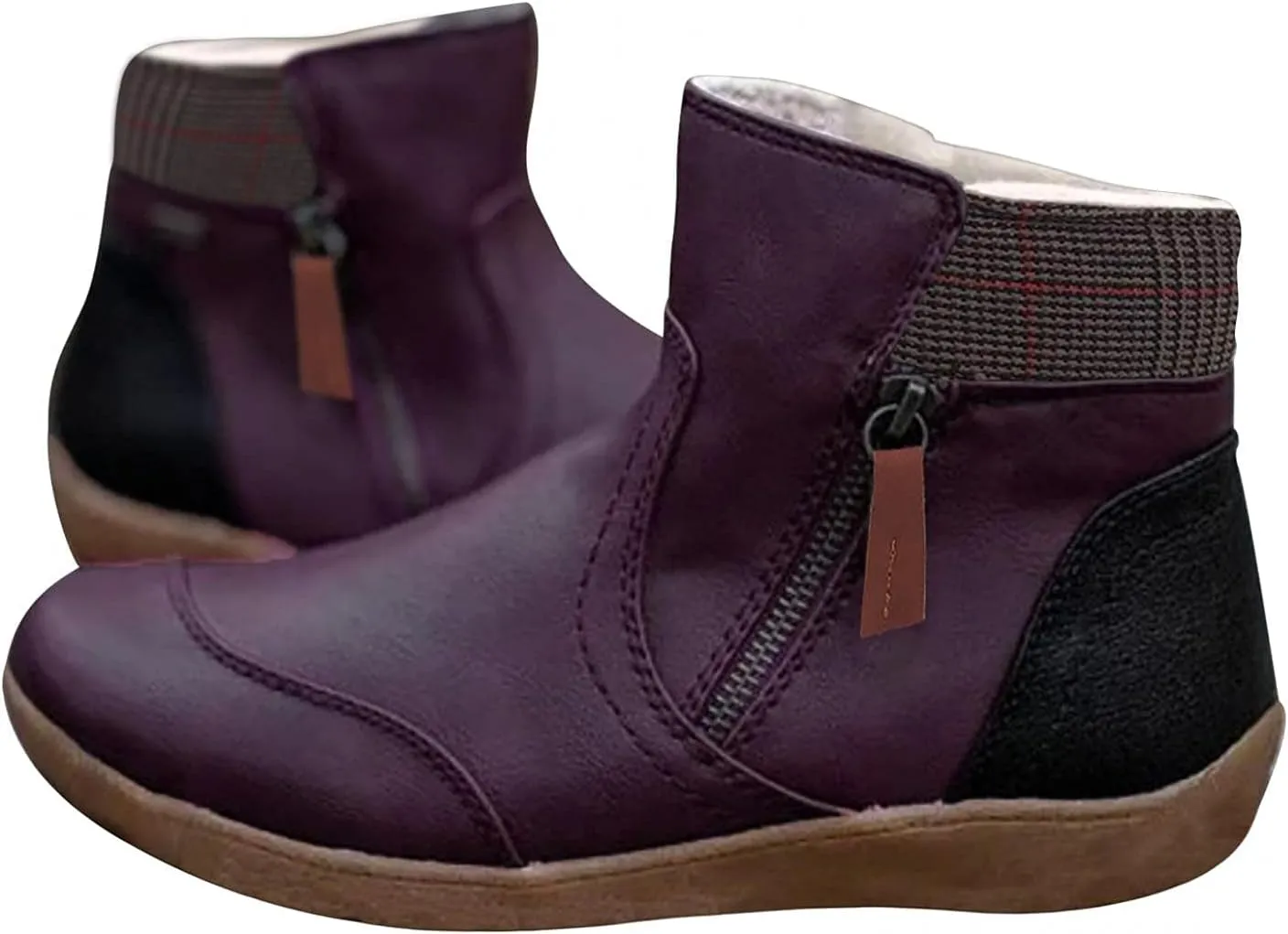 Bcshiye Women's Ankle Boots Leather Zipper Comfort Shoes Arch Support Zipper Flats Booties Outdoor Party Short Boots