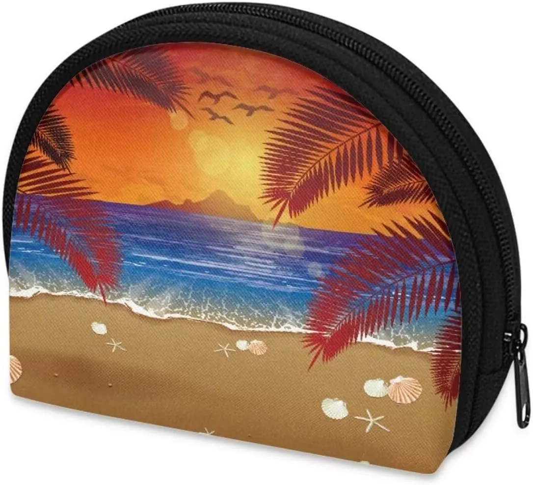 Beach Purse Organizer Pouches Coconut Tree Pochette Maquillage Small Makeup Bag Round Makeup Travel Bag Makeup Bag Zipper Pouch Travel Toiletry Zipper Pouch, CZA37