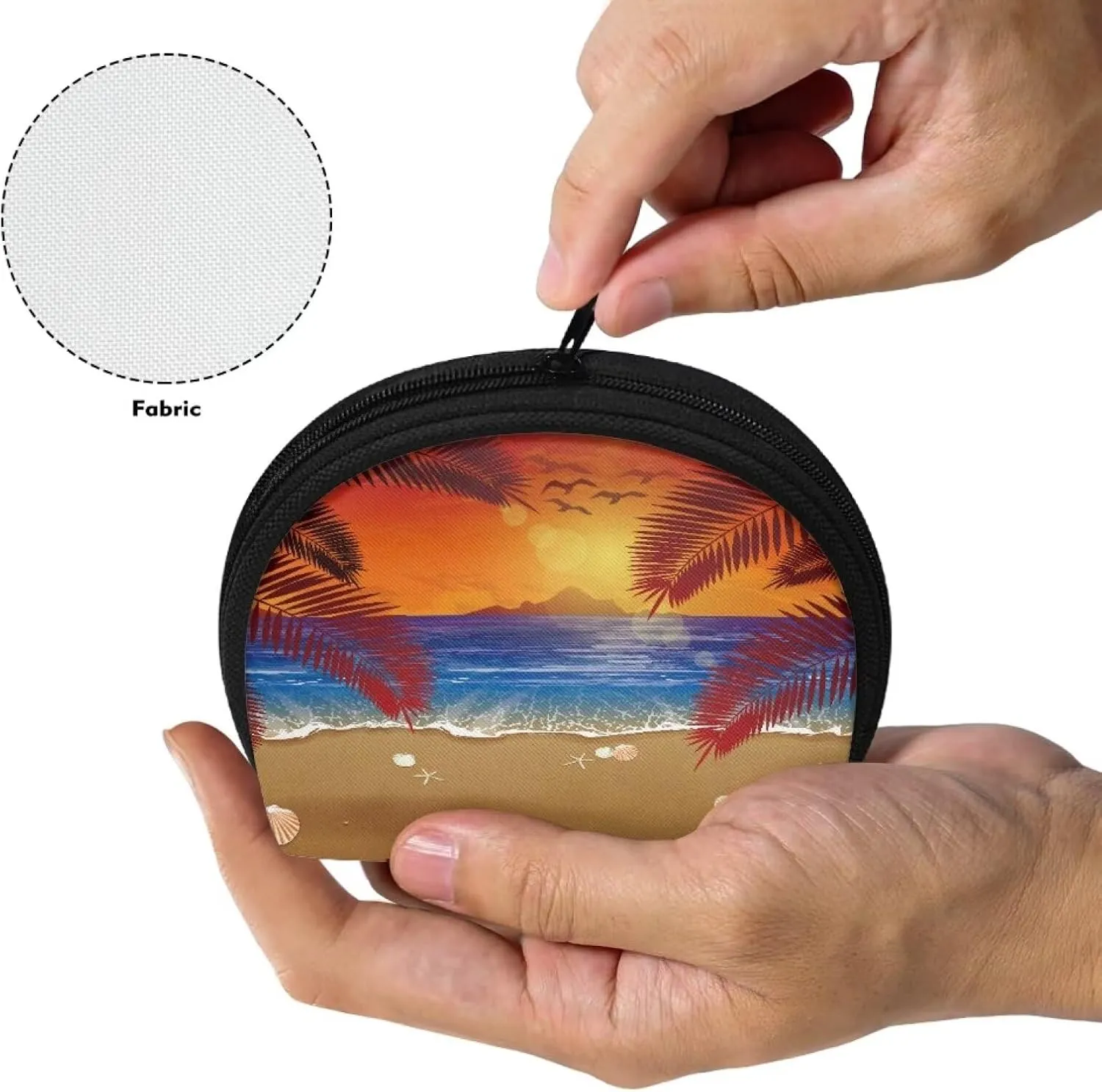 Beach Purse Organizer Pouches Coconut Tree Pochette Maquillage Small Makeup Bag Round Makeup Travel Bag Makeup Bag Zipper Pouch Travel Toiletry Zipper Pouch, CZA37