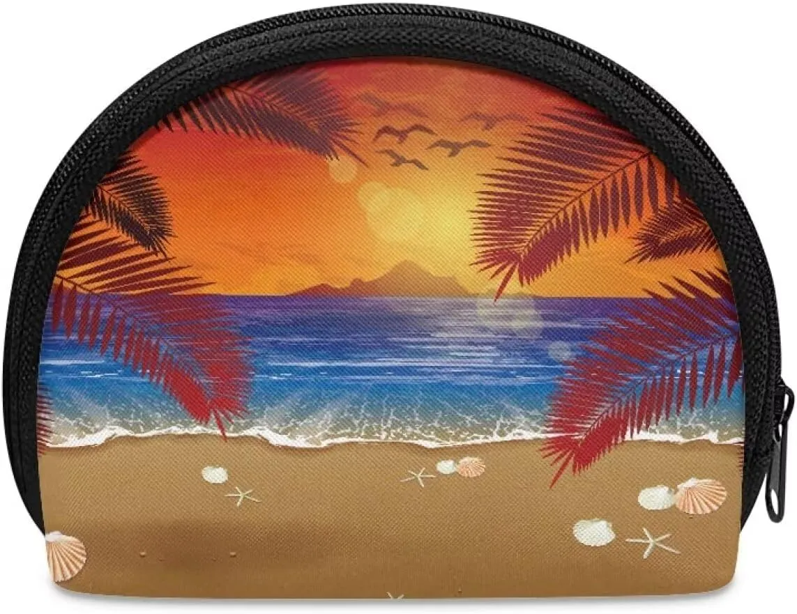Beach Purse Organizer Pouches Coconut Tree Pochette Maquillage Small Makeup Bag Round Makeup Travel Bag Makeup Bag Zipper Pouch Travel Toiletry Zipper Pouch, CZA37