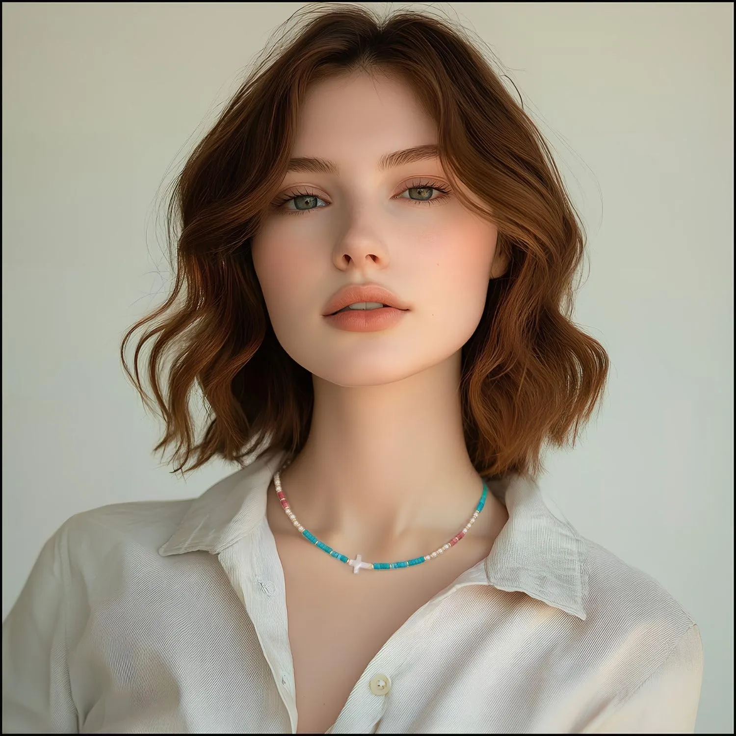 Beaded Necklace for Women Cross Necklaces Turquoise Beads Beaded Boho Choker Gemstone Necklaces Natural Stone Choker Jewelry