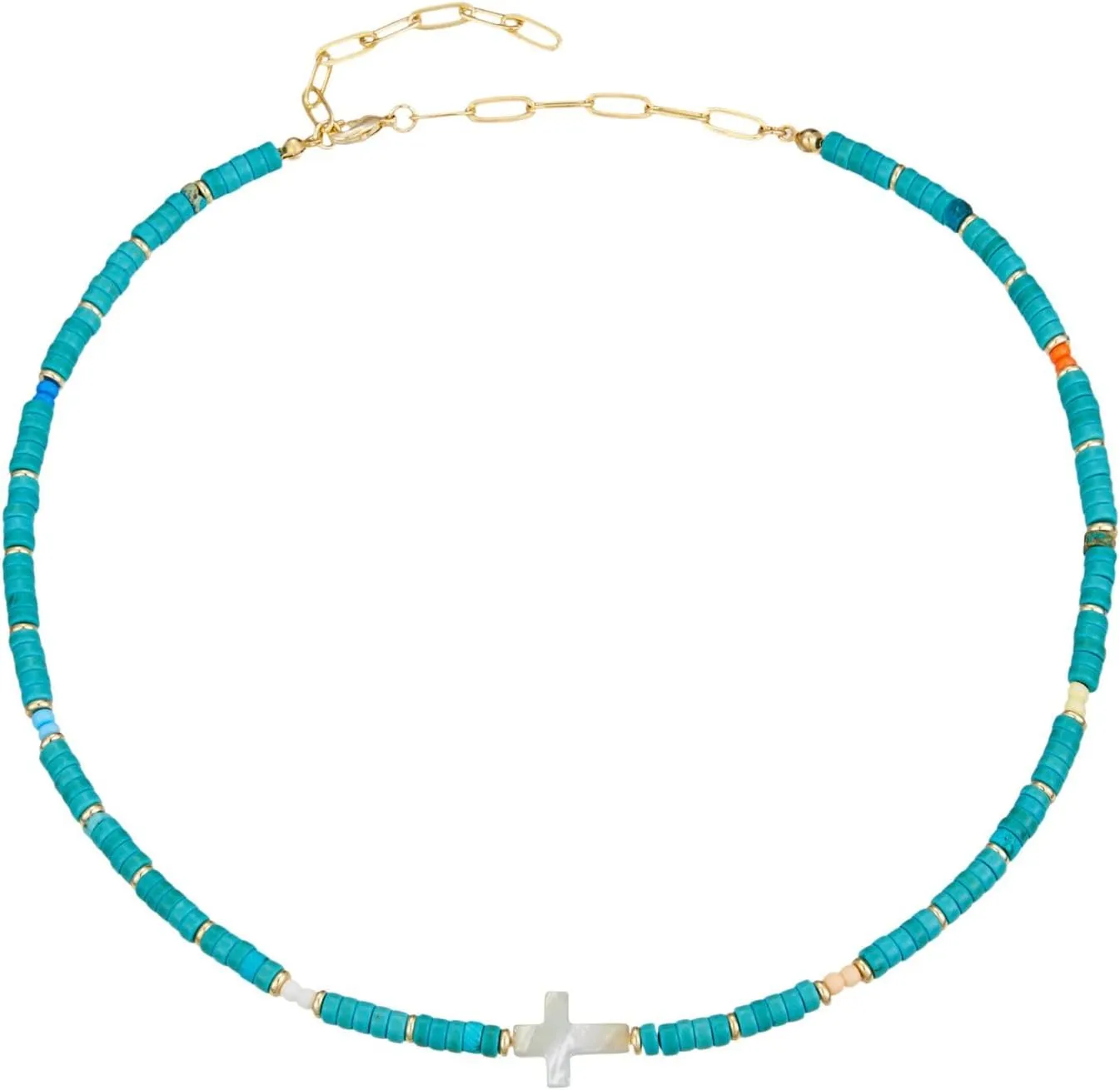 Beaded Necklace for Women Cross Necklaces Turquoise Beads Beaded Boho Choker Gemstone Necklaces Natural Stone Choker Jewelry