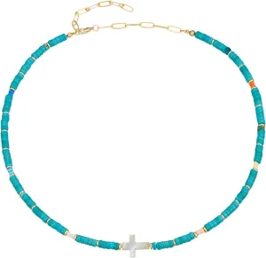 Beaded Necklace for Women Cross Necklaces Turquoise Beads Beaded Boho Choker Gemstone Necklaces Natural Stone Choker Jewelry