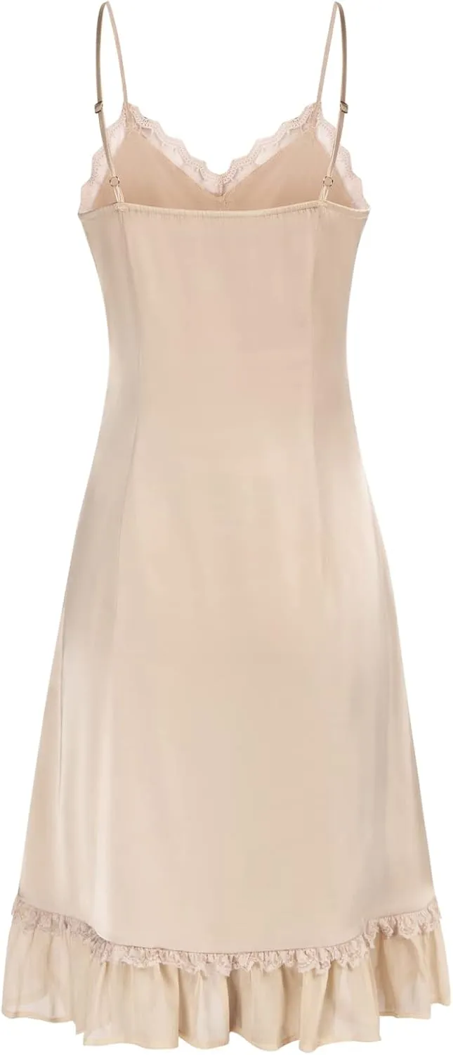 Belle Poque Womens full Slip Dresses Satin Chemise Nightgown Adjustable Spaghetti Strap Slip Dress
