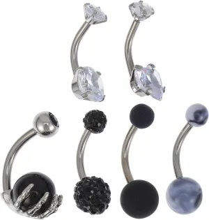 BESPORTBLE Stainless Steel Navel Rings Set 6pcs Fashionable Belly Rings Diamonds for Party and Beach