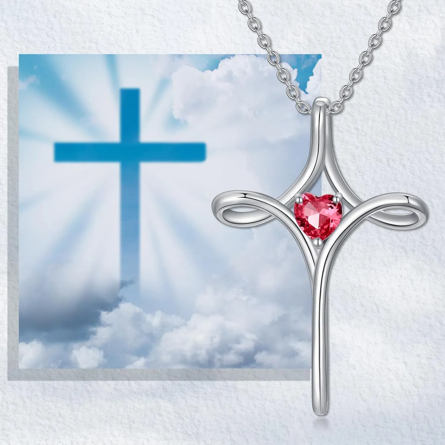 Birthstone Cross Necklaces for Women, 925 Stelring Silver Colored Gemstone Cross Necklaces Christian Jewelry Confirmation Baptism Gift
