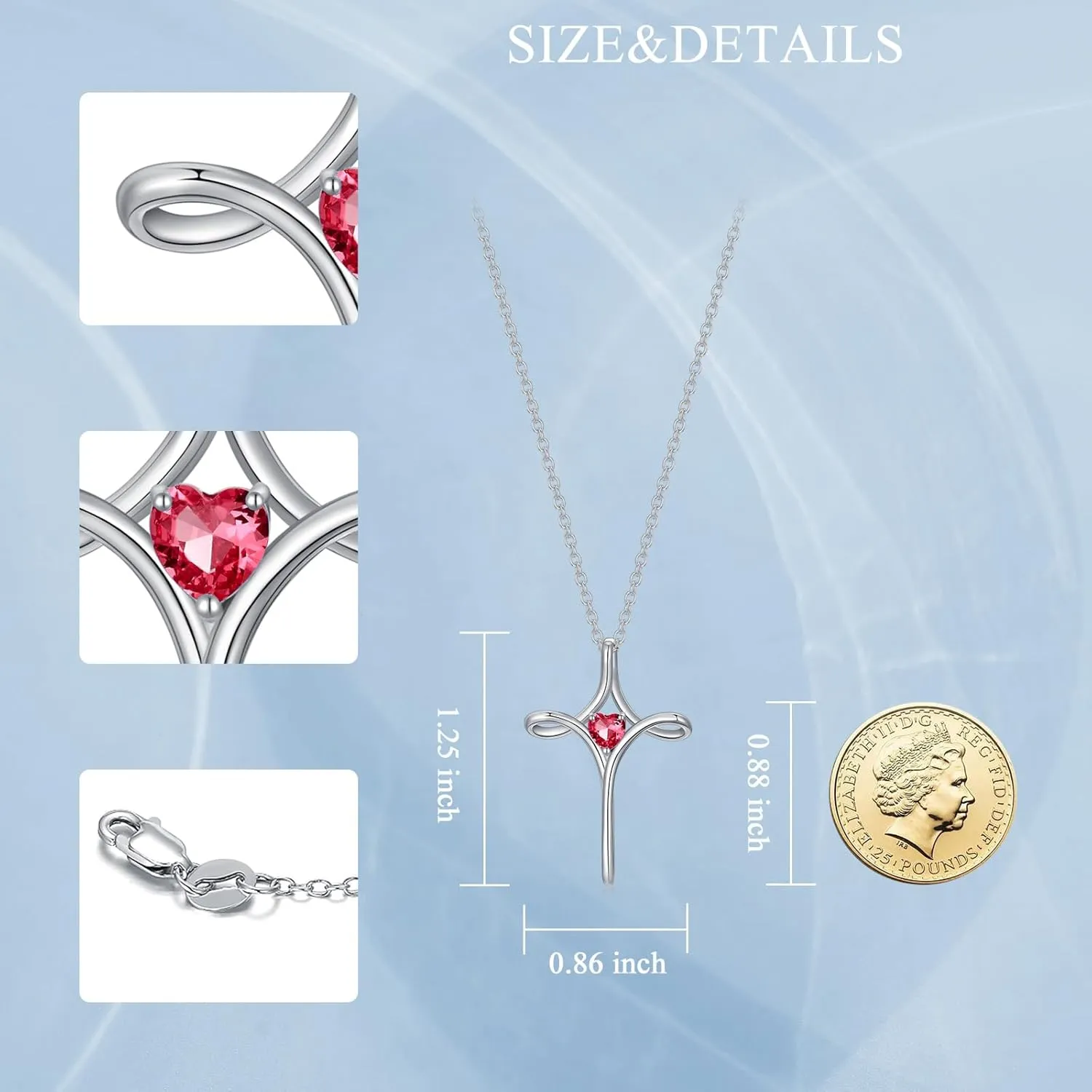 Birthstone Cross Necklaces for Women, 925 Stelring Silver Colored Gemstone Cross Necklaces Christian Jewelry Confirmation Baptism Gift