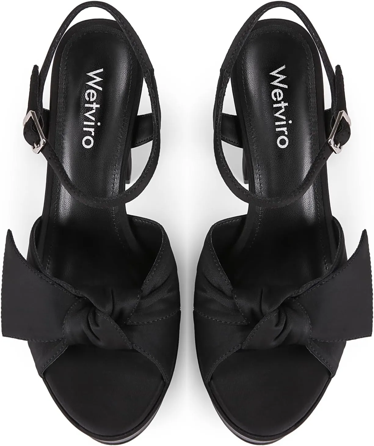 Black Platform Heel Sandals for Women 5.1 Inch Chunky Block High Heel Womens Open Toe with Bow Ankle Strap Wedding Party Dress Sandals