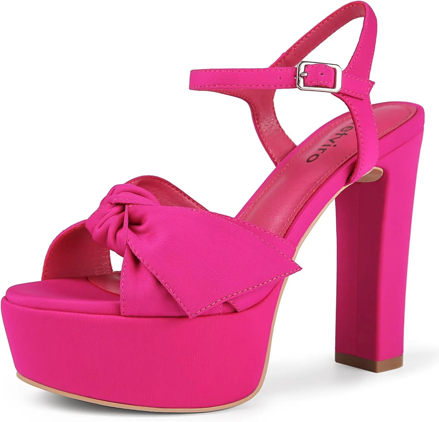 Black Platform Heel Sandals for Women 5.1 Inch Chunky Block High Heel Womens Open Toe with Bow Ankle Strap Wedding Party Dress Sandals