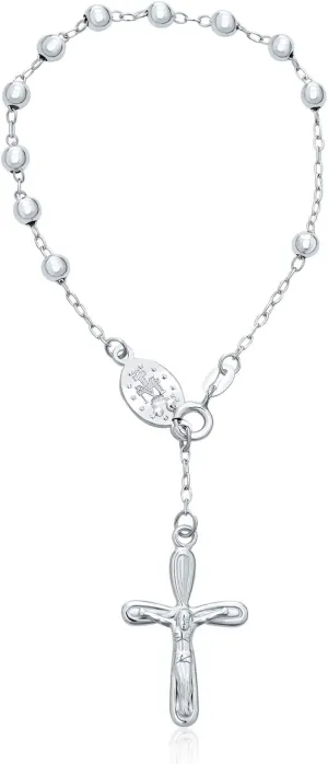 Bling Jewelry Personalize Catholic Christian Religious Prayer Beds with Cross Charm Holy Mother Virgin Mary Medal Rosary Bracelet For Women Teen .925 Sterling Silver 7-8 Inch Adjustable Customizable