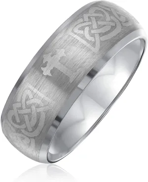 Bling Jewelry Personalized Unisex Religious Padre Nuestro Lords Pray Cross Fidget Spinner Ring Band For Men Women Teens Black Silver Tone Stainless Steel