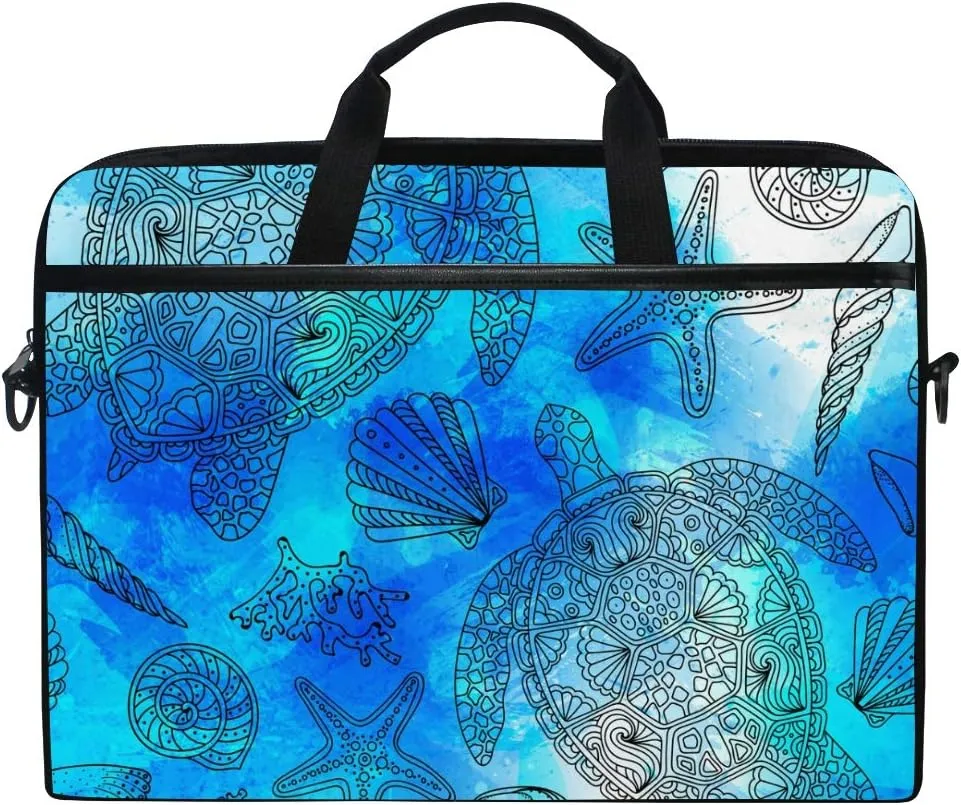 Blue Sea Turtle Starfish Laptop Shoulder Bag Stylish Briefcase Computer Bag with Shoulder Strap Fits for Most 13inch 14inch Laptops Case Sleeve