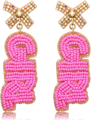 Boderier Baby Shower Earrings Beaded Boy Girl Gender Reveal Earrings Pregnancy Announcement Mom Mama to Be Gifts for Women