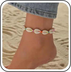 Boho Shell Anklet Bracelets Colorful Beaded Chain Anklet Seashell Foot Anklet Ocean Cowrie Shell Anklet Rope Shell Foot Chain Anklet Summer Feet Chain Foot Jewelry for Women
