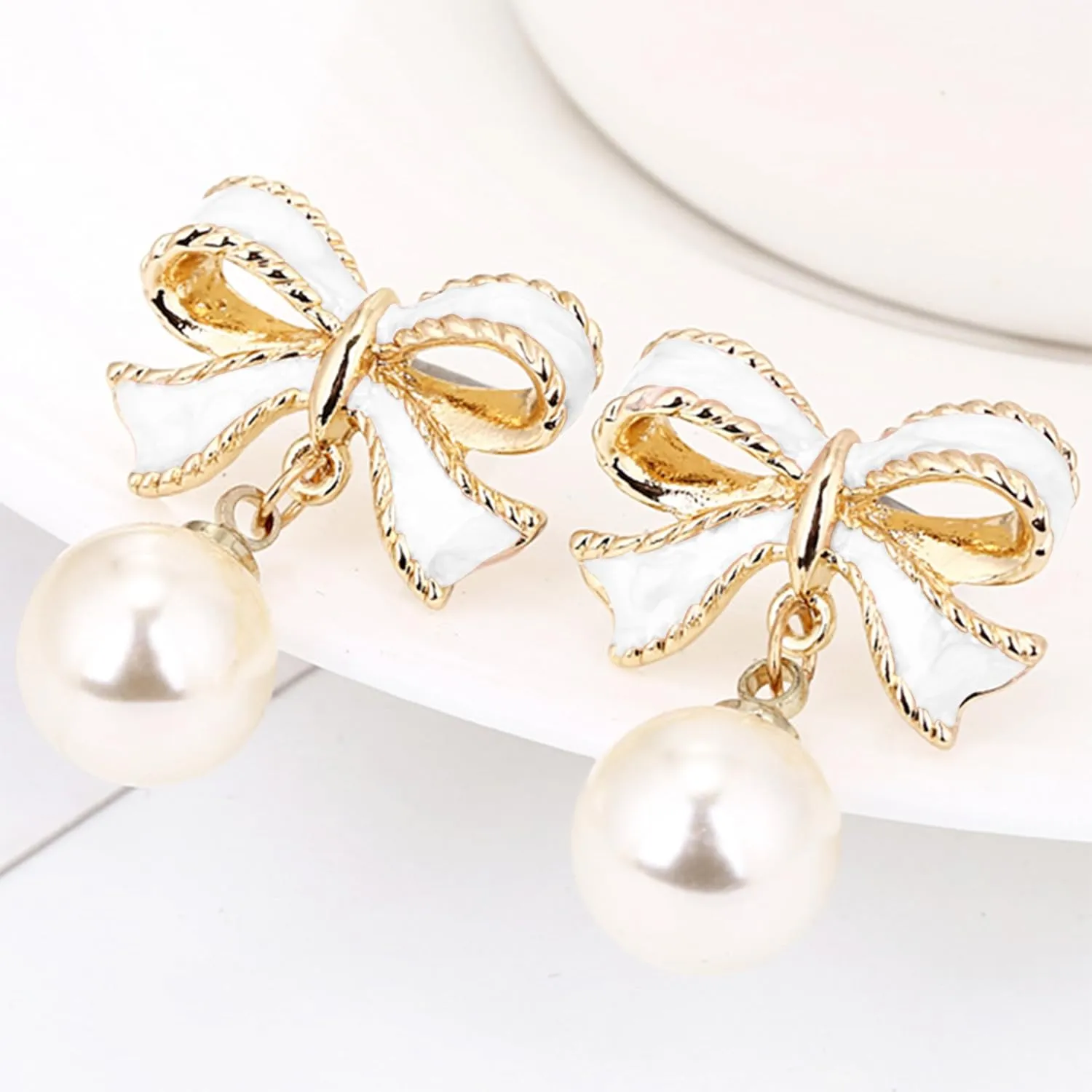 Bow Earrings for Women Pearl Bow Earrings Dainty Bow Earrings Rhinestone Bow Stud Earrings Prom Wedding Party Holiday Jewelry Gifts for Women