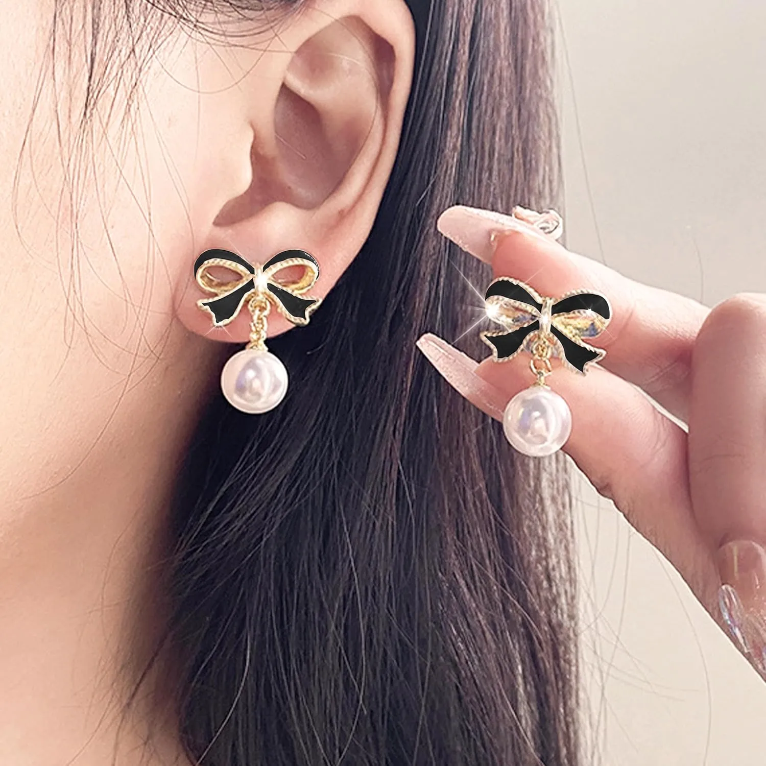 Bow Earrings for Women Pearl Bow Earrings Dangle Bowknot Earrings Pearl Drop Earrings Trendy Jewelry Gifts
