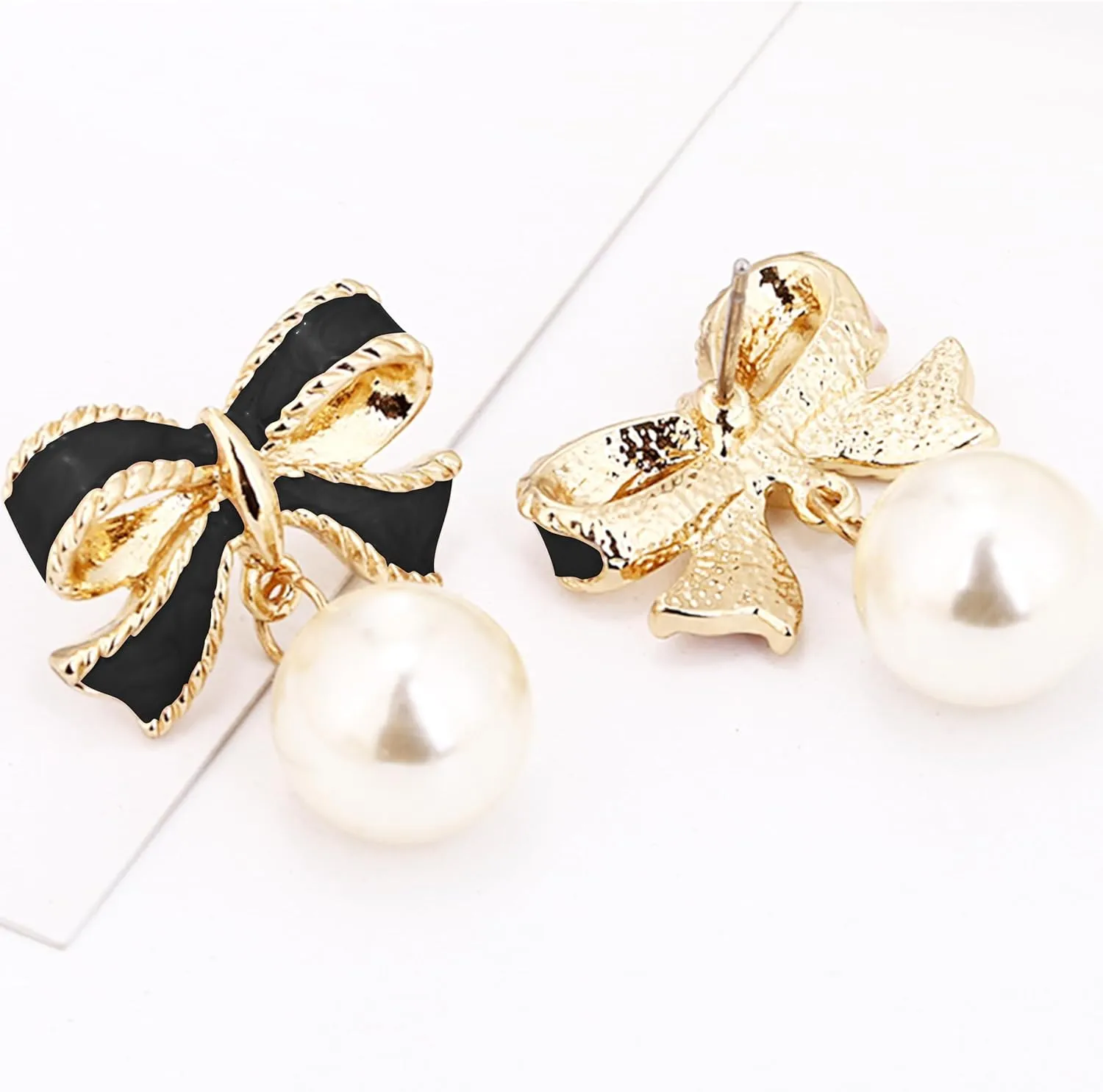 Bow Earrings for Women Pearl Bow Earrings Dangle Bowknot Earrings Pearl Drop Earrings Trendy Jewelry Gifts