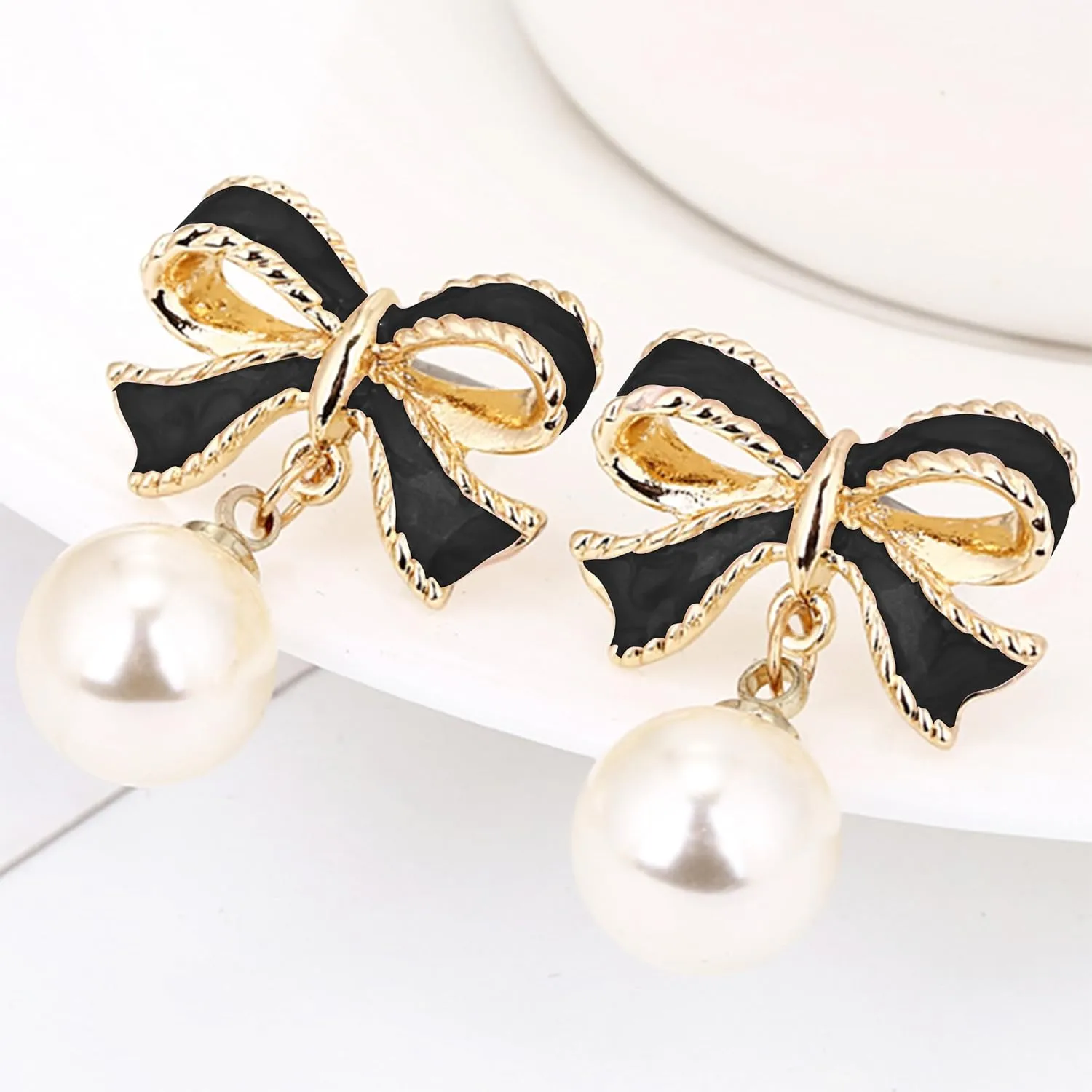 Bow Earrings for Women Pearl Bow Earrings Dangle Bowknot Earrings Pearl Drop Earrings Trendy Jewelry Gifts