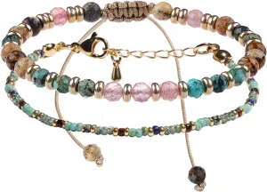 Bracelets for Women, 2 PACK Colored Boho Beaded Bracelets, Adjustable Bracelet Unique Birthday Gifts for Women Best Friends Mom Coworkers