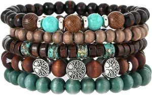 Bracelets for women Tree of Life Handmade Beaded Bracelet Set - 5-Piece stackable Multi-Layer Wooden Bead and Lava Stone Bracelet for Men and Women - Beaded Jewelry Gift