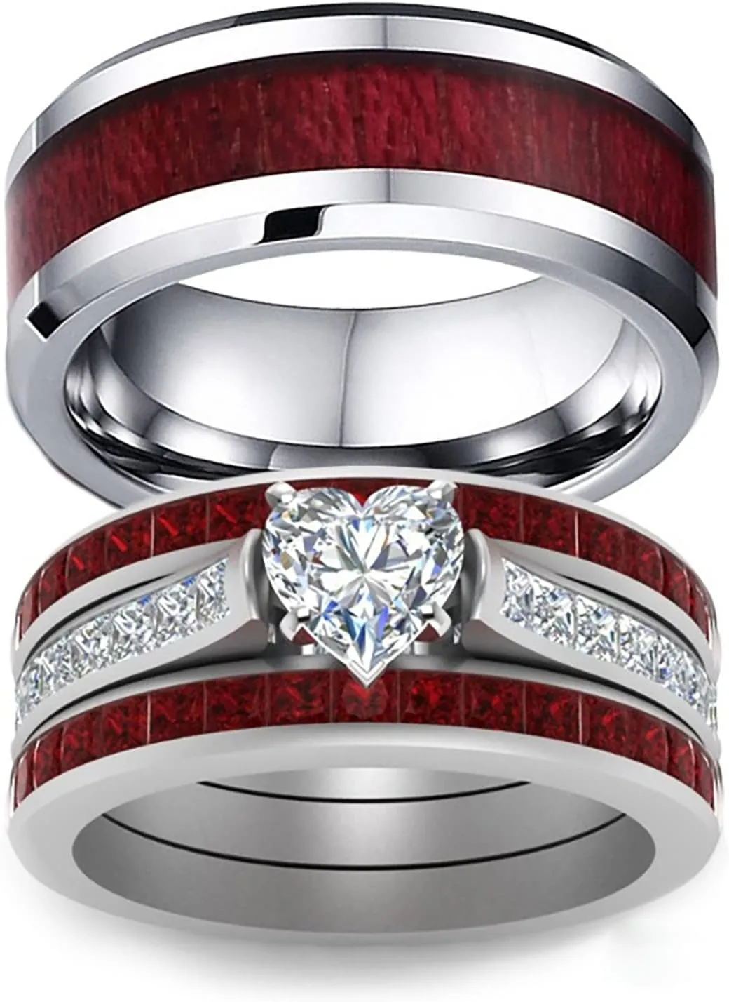 Bridal Sets Anniversary Promise Ring Couple Ring Bridal Set His Hers Women Heart Cz Wedding Engagement Ring
