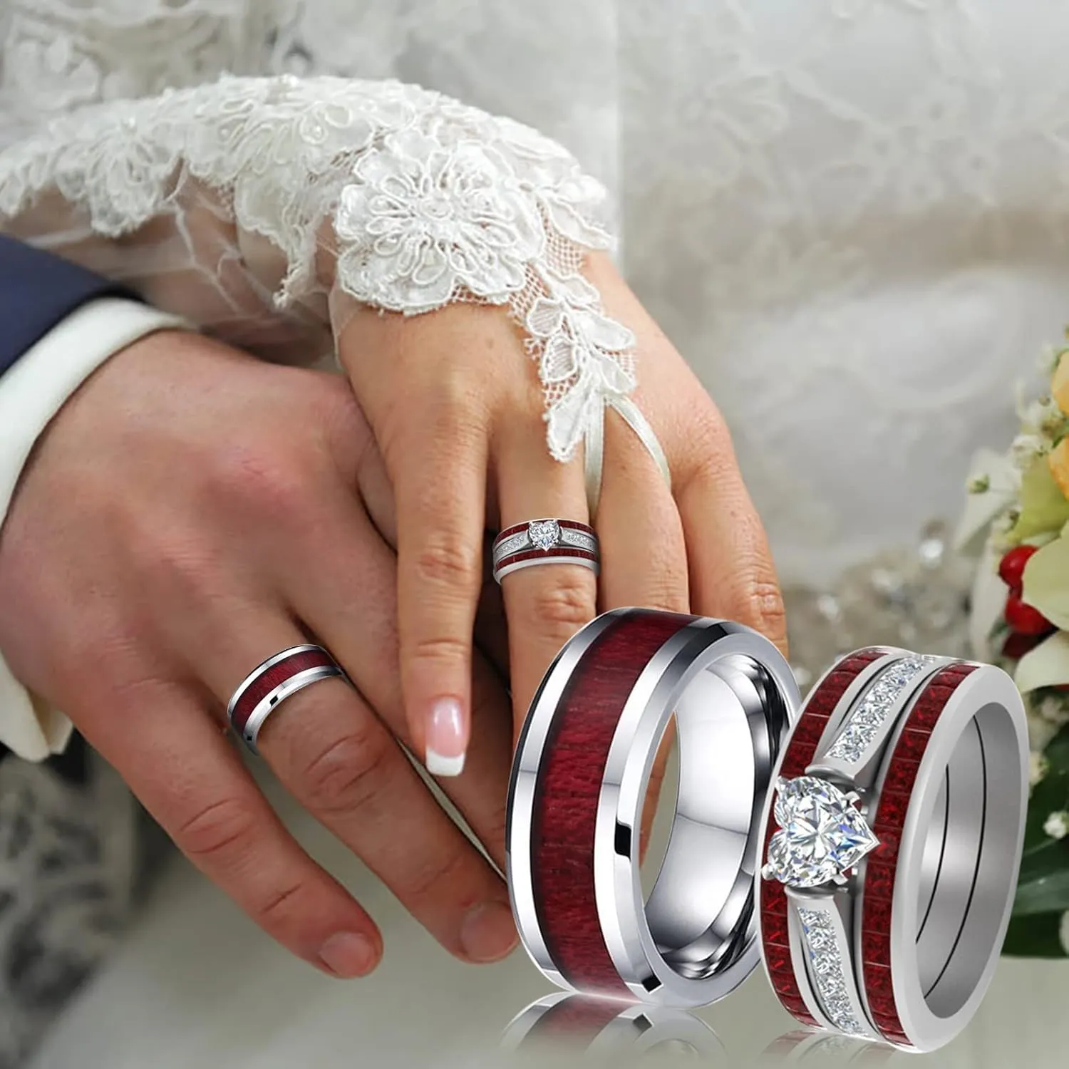 Bridal Sets Anniversary Promise Ring Couple Ring Bridal Set His Hers Women Heart Cz Wedding Engagement Ring