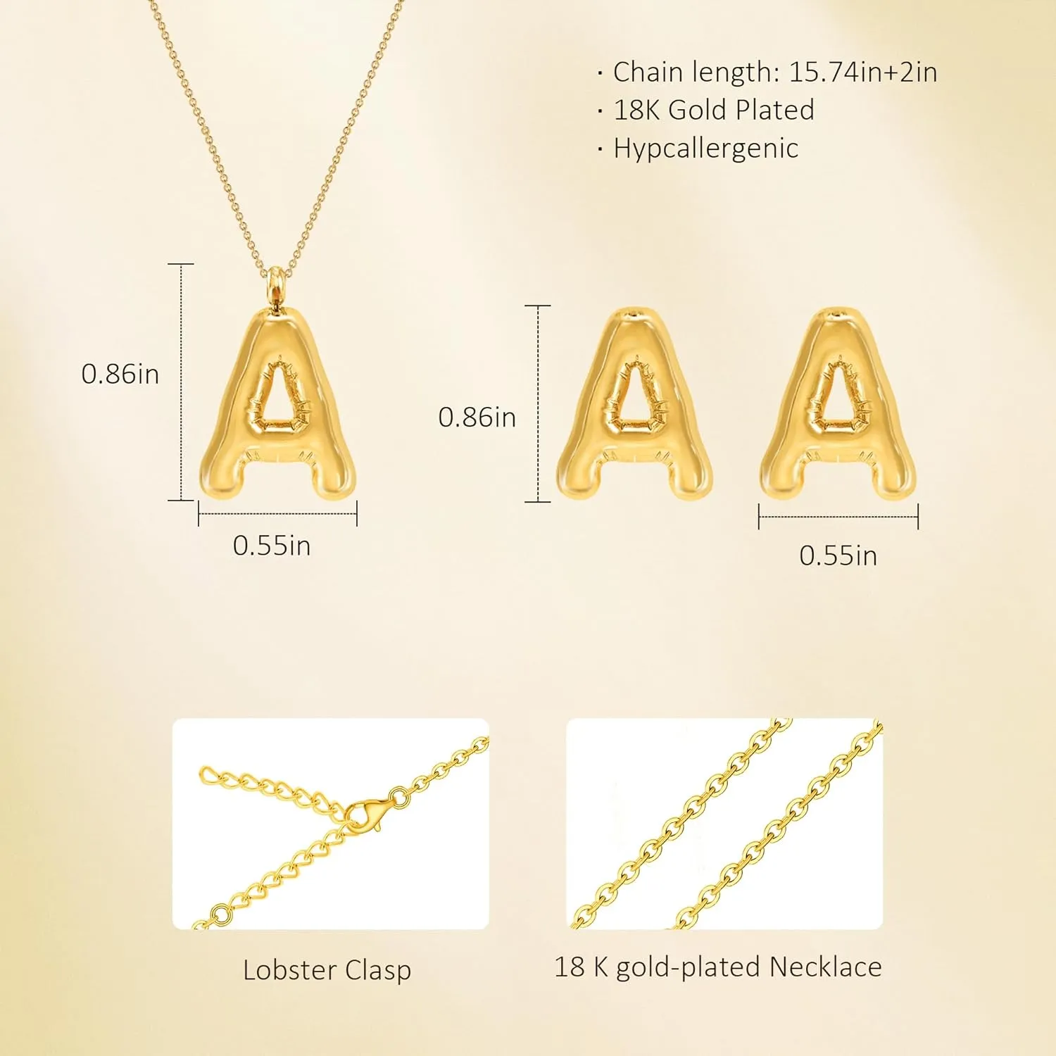 Bubble Letter Necklace Gold Women - 18K Gold Plated Initial Necklaces for women, Dainty Letter Gold Necklace, Layered Gold Necklaces, Trendy Initial Necklaces Jewelry