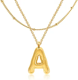 Bubble Letter Necklace Gold Women - 18K Gold Plated Initial Necklaces for women, Dainty Letter Gold Necklace, Layered Gold Necklaces, Trendy Initial Necklaces Jewelry