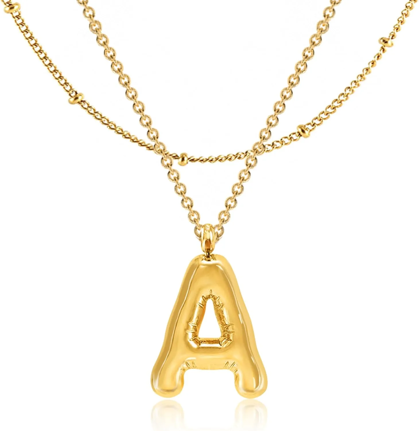 Bubble Letter Necklace Gold Women - 18K Gold Plated Initial Necklaces for women, Dainty Letter Gold Necklace, Layered Gold Necklaces, Trendy Initial Necklaces Jewelry